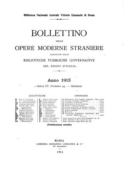 Bollettino delle opere moderne straniere acquistate dalle biblioteche pubbliche governative del Regno d'Italia