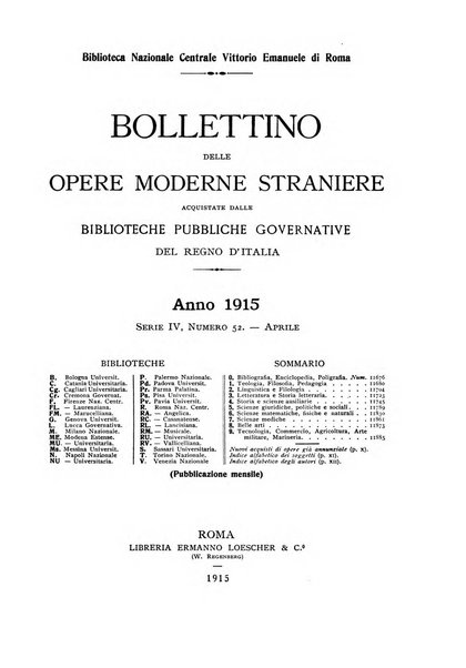 Bollettino delle opere moderne straniere acquistate dalle biblioteche pubbliche governative del Regno d'Italia