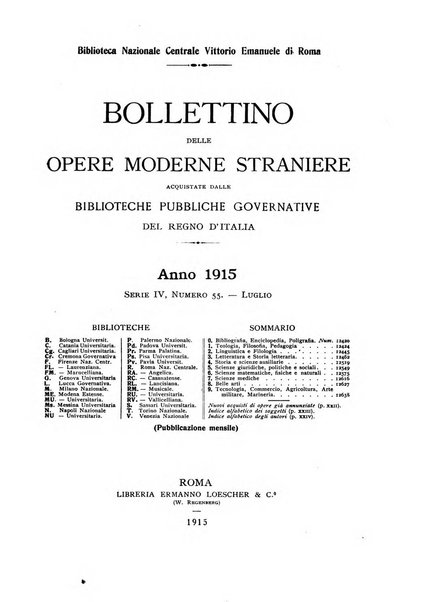 Bollettino delle opere moderne straniere acquistate dalle biblioteche pubbliche governative del Regno d'Italia