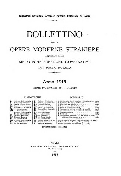 Bollettino delle opere moderne straniere acquistate dalle biblioteche pubbliche governative del Regno d'Italia