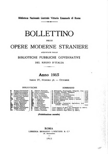 Bollettino delle opere moderne straniere acquistate dalle biblioteche pubbliche governative del Regno d'Italia