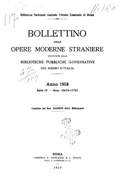 Bollettino delle opere moderne straniere acquistate dalle biblioteche pubbliche governative del Regno d'Italia