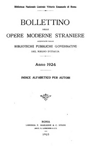 Bollettino delle opere moderne straniere acquistate dalle biblioteche pubbliche governative del Regno d'Italia