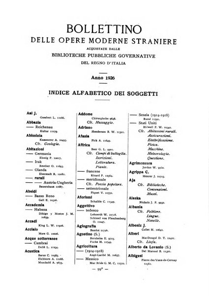 Bollettino delle opere moderne straniere acquistate dalle biblioteche pubbliche governative del Regno d'Italia