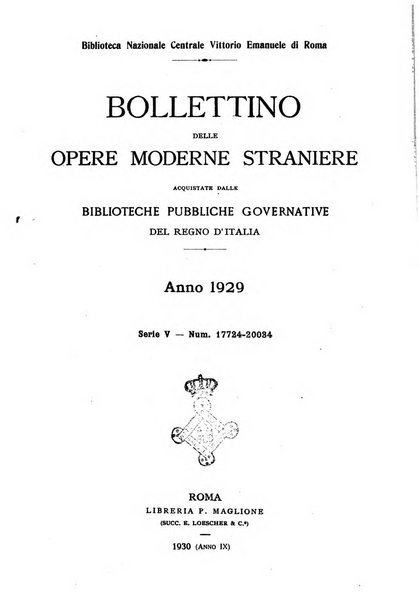 Bollettino delle opere moderne straniere acquistate dalle biblioteche pubbliche governative del Regno d'Italia