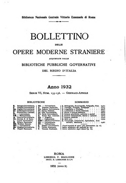 Bollettino delle opere moderne straniere acquistate dalle biblioteche pubbliche governative del Regno d'Italia