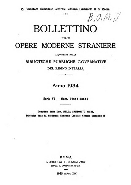 Bollettino delle opere moderne straniere acquistate dalle biblioteche pubbliche governative del Regno d'Italia