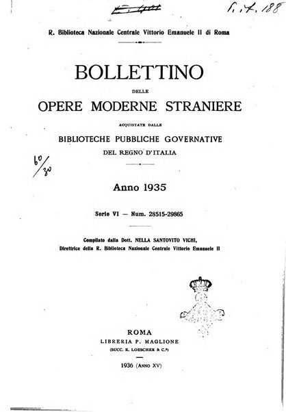 Bollettino delle opere moderne straniere acquistate dalle biblioteche pubbliche governative del Regno d'Italia