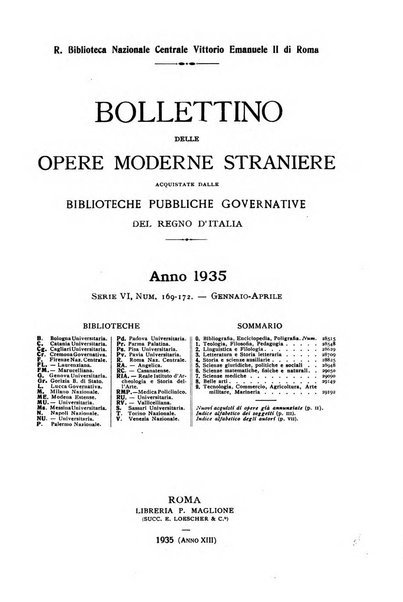 Bollettino delle opere moderne straniere acquistate dalle biblioteche pubbliche governative del Regno d'Italia