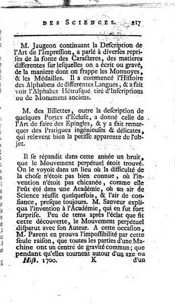 Histoire de l'Académie royale des sciences avec les Mémoires de mathematique & de physique, pour la même année, tires des registres de cette Académie.