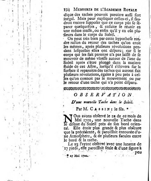 Histoire de l'Académie royale des sciences avec les Mémoires de mathematique & de physique, pour la même année, tires des registres de cette Académie.