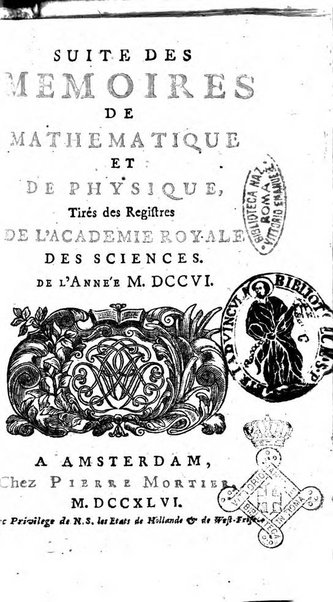 Histoire de l'Académie royale des sciences avec les Mémoires de mathematique & de physique, pour la même année, tires des registres de cette Académie.