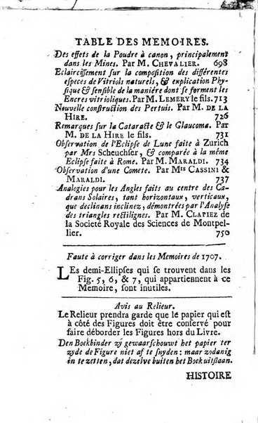 Histoire de l'Académie royale des sciences avec les Mémoires de mathematique & de physique, pour la même année, tires des registres de cette Académie.