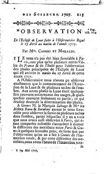 Histoire de l'Académie royale des sciences avec les Mémoires de mathematique & de physique, pour la même année, tires des registres de cette Académie.