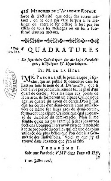 Histoire de l'Académie royale des sciences avec les Mémoires de mathematique & de physique, pour la même année, tires des registres de cette Académie.