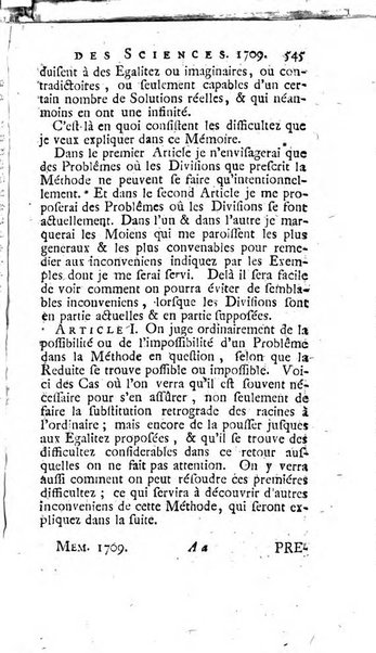 Histoire de l'Académie royale des sciences avec les Mémoires de mathematique & de physique, pour la même année, tires des registres de cette Académie.