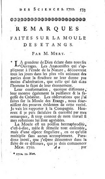 Histoire de l'Académie royale des sciences avec les Mémoires de mathematique & de physique, pour la même année, tires des registres de cette Académie.