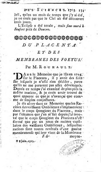 Histoire de l'Académie royale des sciences avec les Mémoires de mathematique & de physique, pour la même année, tires des registres de cette Académie.