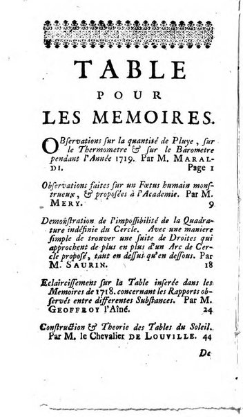 Histoire de l'Académie royale des sciences avec les Mémoires de mathematique & de physique, pour la même année, tires des registres de cette Académie.