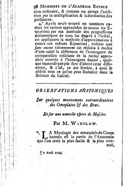 Histoire de l'Académie royale des sciences avec les Mémoires de mathematique & de physique, pour la même année, tires des registres de cette Académie.