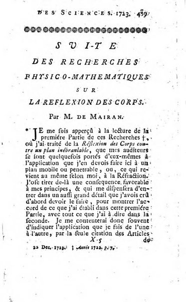 Histoire de l'Académie royale des sciences avec les Mémoires de mathematique & de physique, pour la même année, tires des registres de cette Académie.