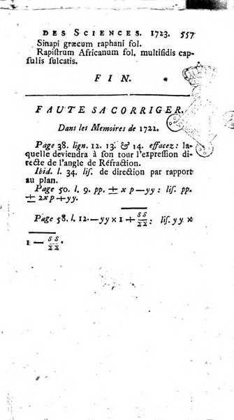 Histoire de l'Académie royale des sciences avec les Mémoires de mathematique & de physique, pour la même année, tires des registres de cette Académie.