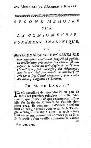 Histoire de l'Académie royale des sciences avec les Mémoires de mathematique & de physique, pour la même année, tires des registres de cette Académie.