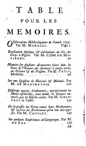 Histoire de l'Académie royale des sciences avec les Mémoires de mathematique & de physique, pour la même année, tires des registres de cette Académie.