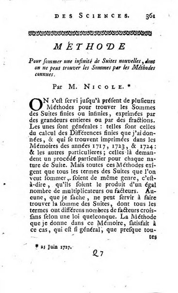 Histoire de l'Académie royale des sciences avec les Mémoires de mathematique & de physique, pour la même année, tires des registres de cette Académie.