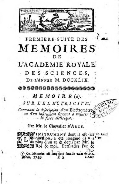 Histoire de l'Académie royale des sciences avec les Mémoires de mathematique & de physique, pour la même année, tires des registres de cette Académie.