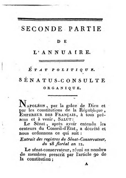 Annuaire du Département du Mont-Blanc contenant un essai statistique sur la popolation, divisée par esèces, par âges, par classes, &c