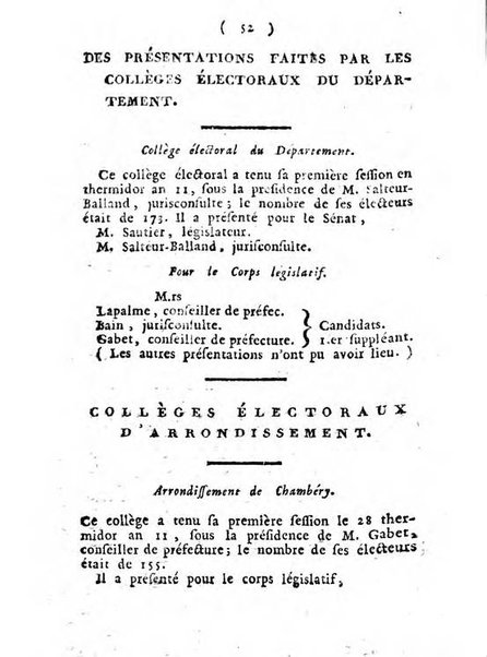 Annuaire du Département du Mont-Blanc contenant un essai statistique sur la popolation, divisée par esèces, par âges, par classes, &c