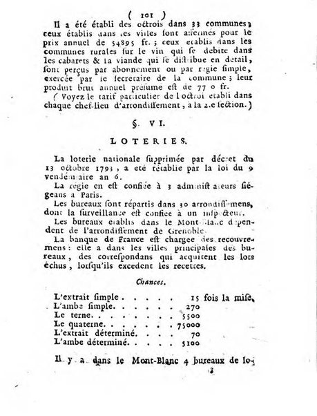 Annuaire du Département du Mont-Blanc contenant un essai statistique sur la popolation, divisée par esèces, par âges, par classes, &c