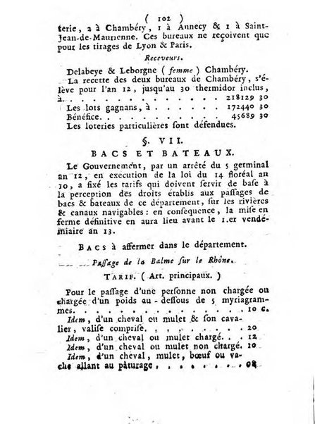 Annuaire du Département du Mont-Blanc contenant un essai statistique sur la popolation, divisée par esèces, par âges, par classes, &c