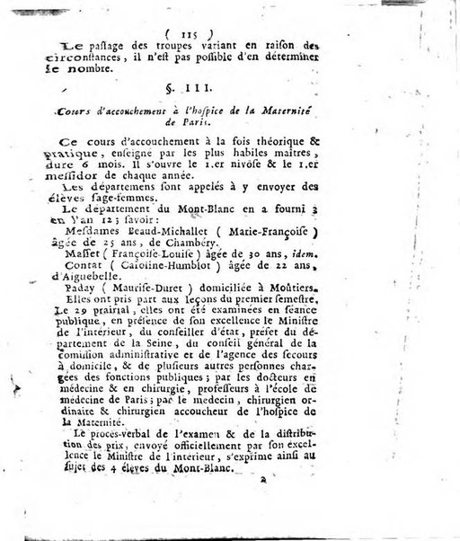 Annuaire du Département du Mont-Blanc contenant un essai statistique sur la popolation, divisée par esèces, par âges, par classes, &c