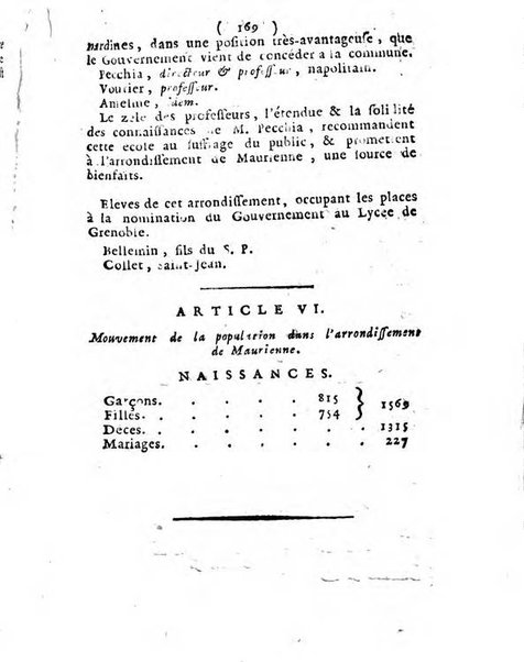 Annuaire du Département du Mont-Blanc contenant un essai statistique sur la popolation, divisée par esèces, par âges, par classes, &c