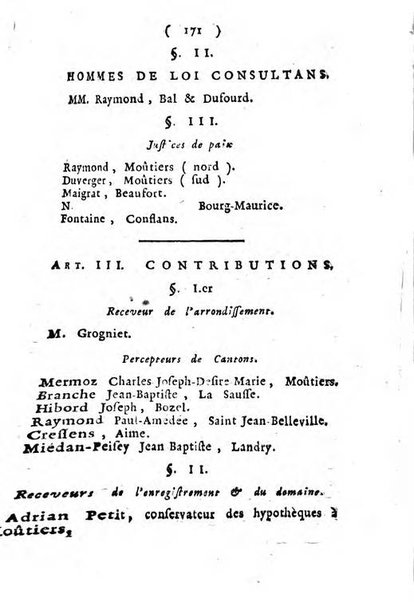 Annuaire du Département du Mont-Blanc contenant un essai statistique sur la popolation, divisée par esèces, par âges, par classes, &c