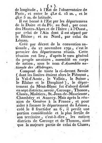 Annuaire du Département du Mont-Blanc contenant un essai statistique sur la popolation, divisée par esèces, par âges, par classes, &c