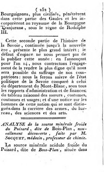 Annuaire du Département du Mont-Blanc contenant un essai statistique sur la popolation, divisée par esèces, par âges, par classes, &c