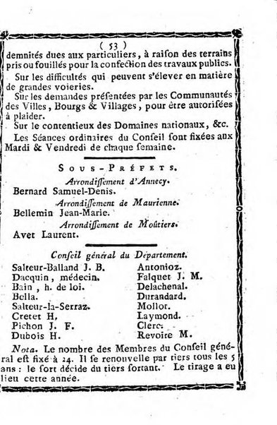 Annuaire du Département du Mont-Blanc contenant un essai statistique sur la popolation, divisée par esèces, par âges, par classes, &c