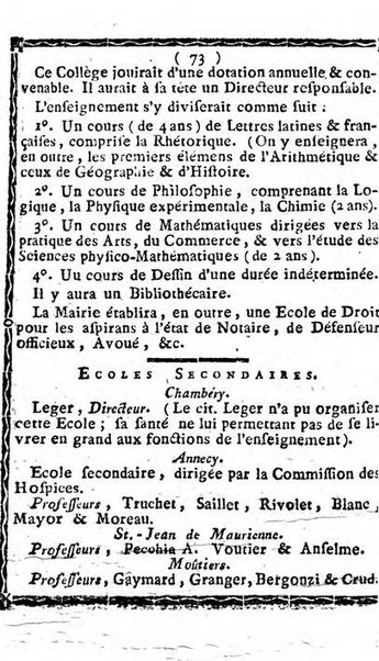 Annuaire du Département du Mont-Blanc contenant un essai statistique sur la popolation, divisée par esèces, par âges, par classes, &c