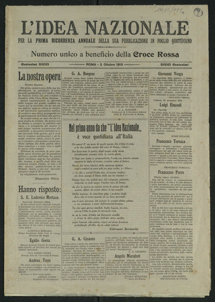 L'idea nazionale : per la prima ricorrenza annuale della sua pubblicazione in foglio quotidiano