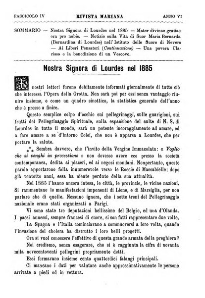 Rivista mariana ossia l'Immacolata di Lourdes in Sardegna