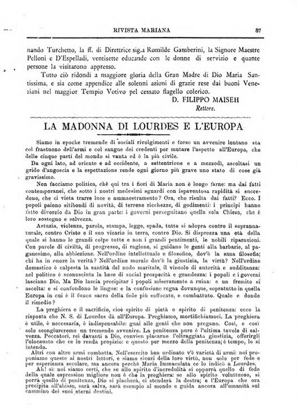 Rivista mariana ossia l'Immacolata di Lourdes in Sardegna