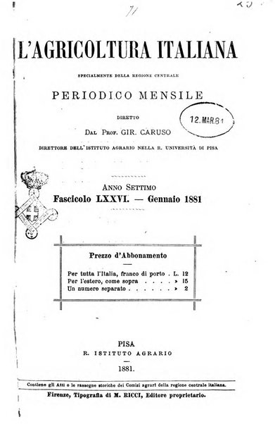 L'agricoltura italiana periodico mensile