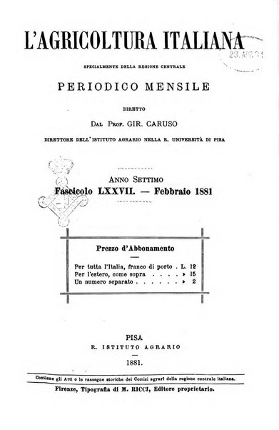 L'agricoltura italiana periodico mensile