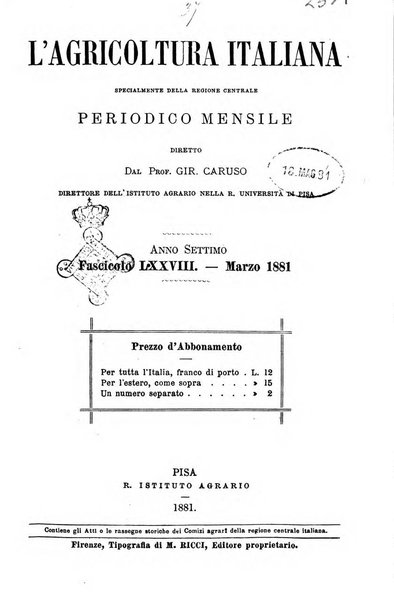 L'agricoltura italiana periodico mensile