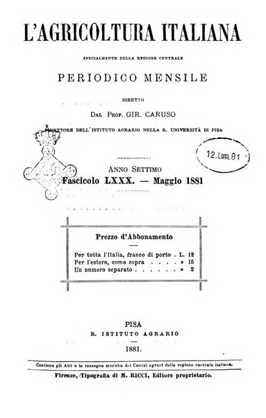 L'agricoltura italiana periodico mensile