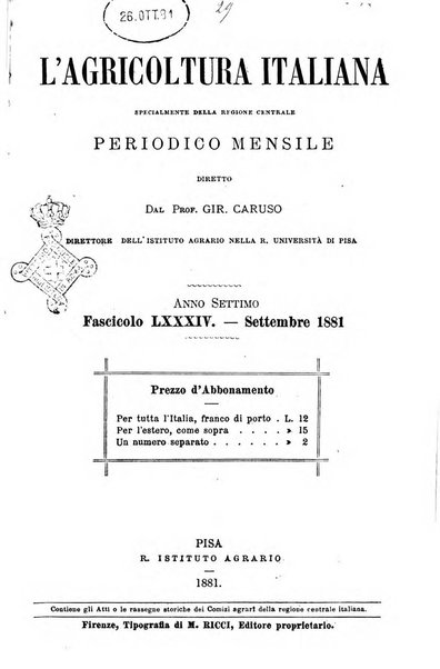 L'agricoltura italiana periodico mensile