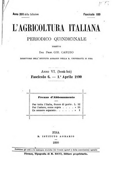 L'agricoltura italiana periodico mensile